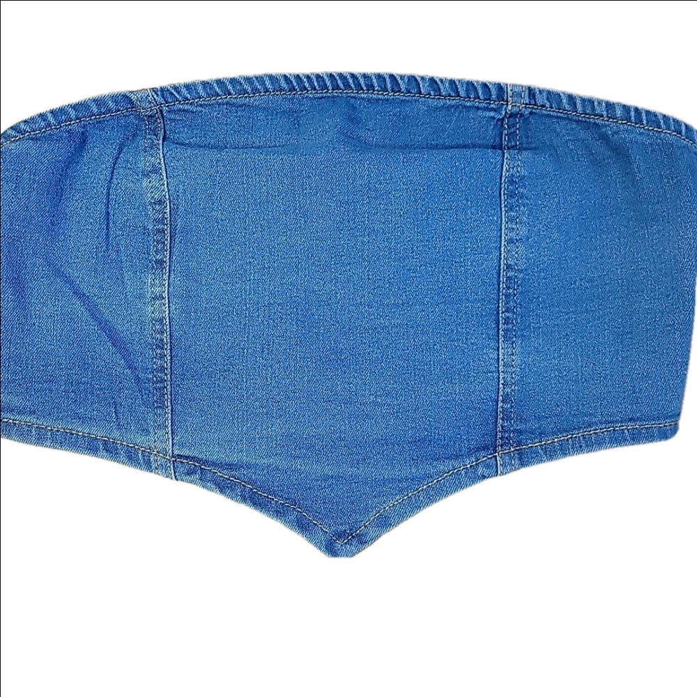 LA Armario Blue Denim Canadian Tuxedo Tube Top Size Large NWT
